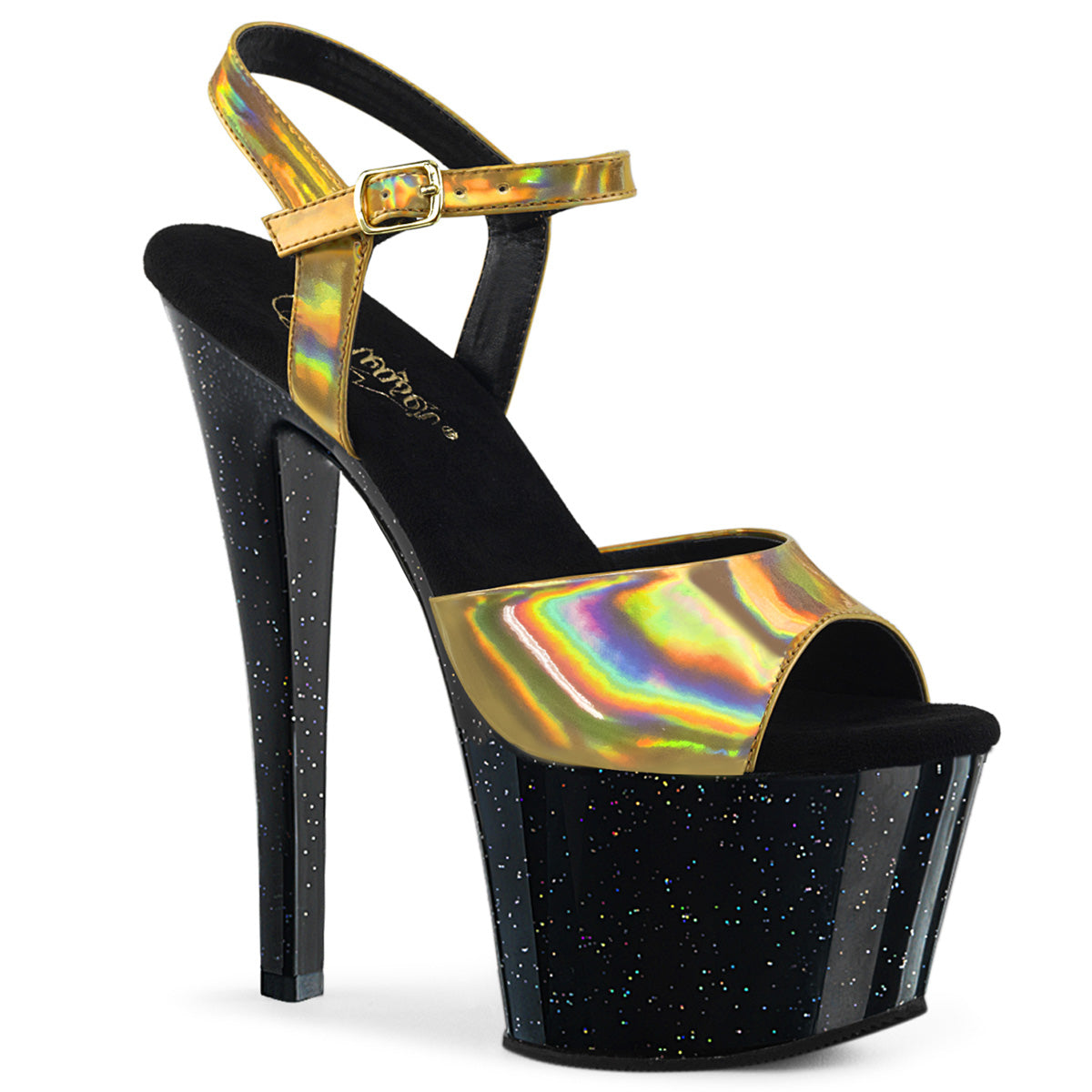 Pleaser Womens Sandals SKY-309HG Gold Hologram/Blk