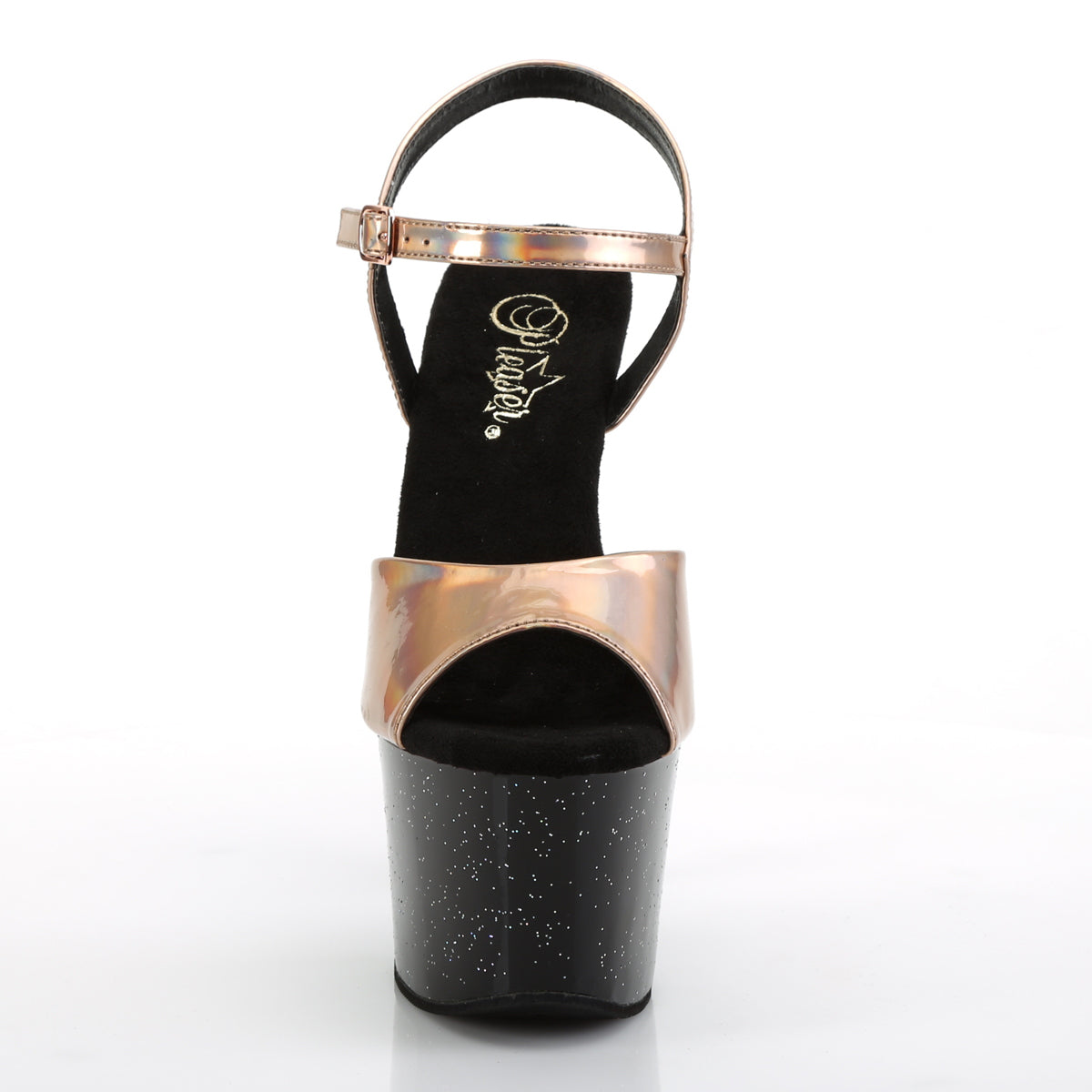 Pleaser Womens Sandals SKY-309HG Rose Gold Hologram/Blk