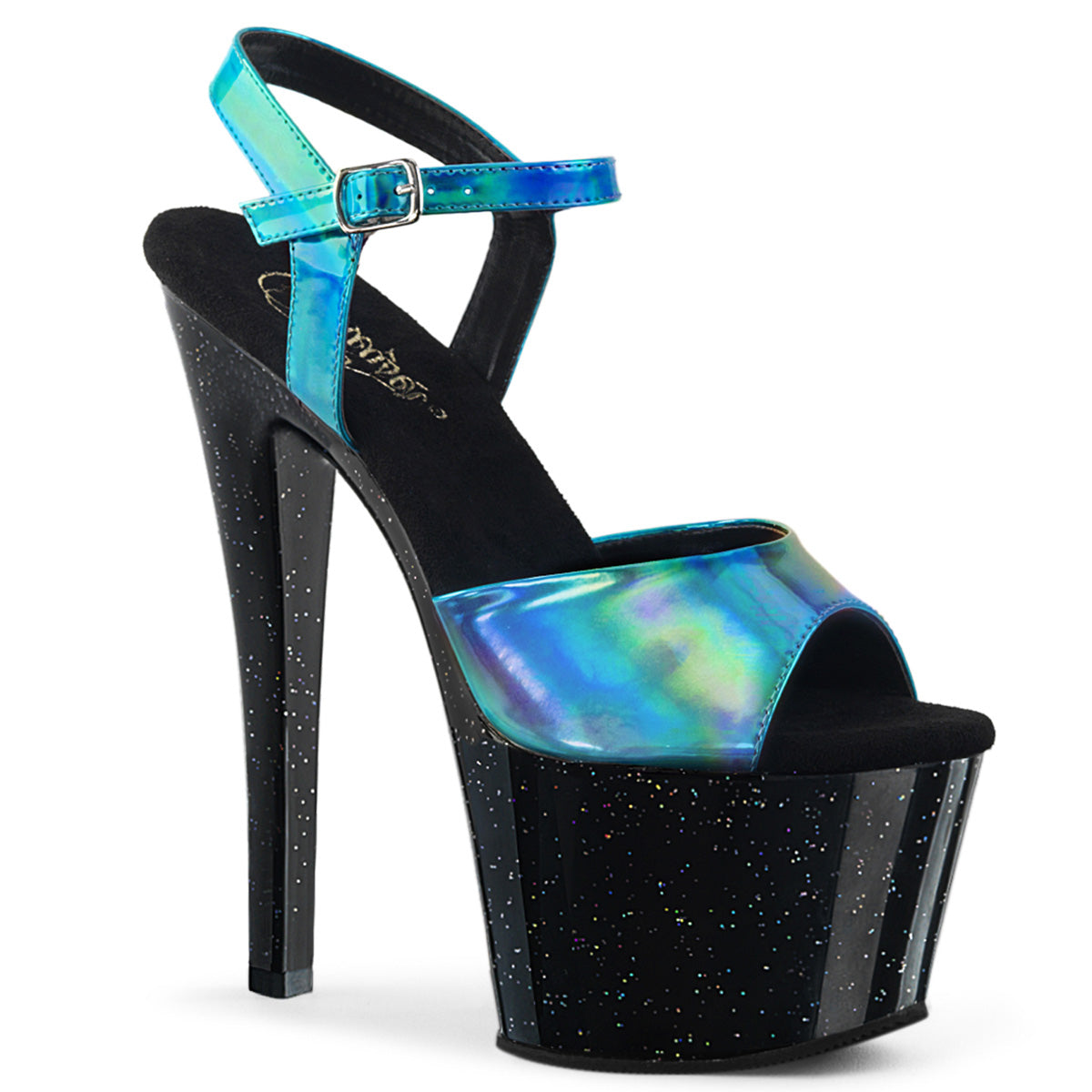 Pleaser Womens Sandals SKY-309HG Turquoise Hologram/Blk