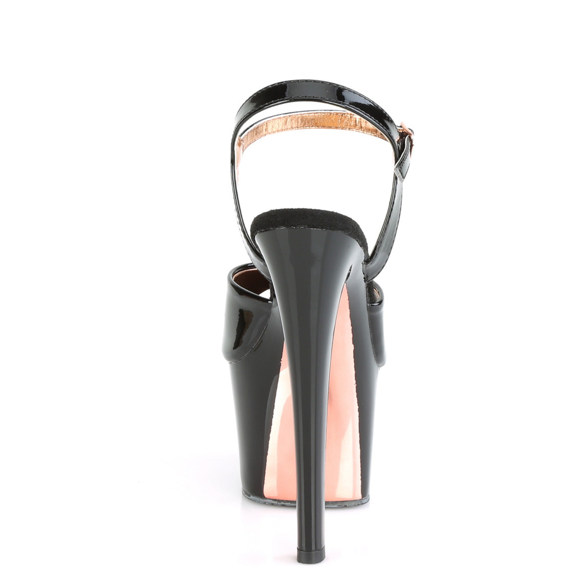 Pleaser Womens Sandals SKY-309TT Blk Pat/Blk-Rose Gold Chrome