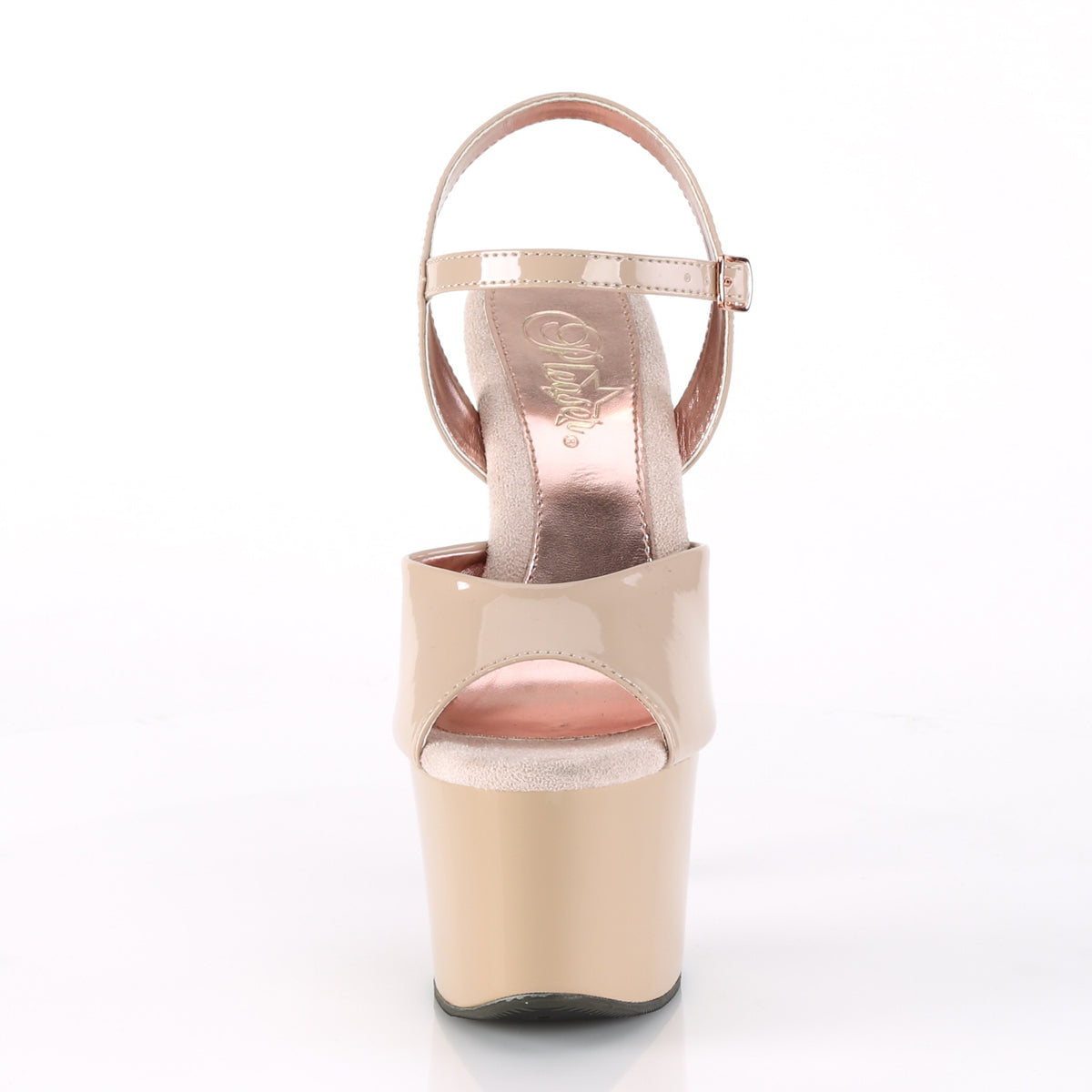 Pleaser Womens Sandals SKY-309TT Nude Pat/Nude-Rose Gold Chrome