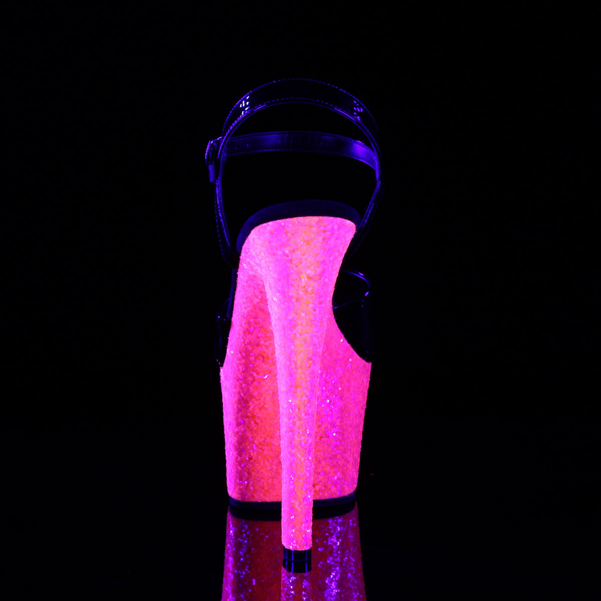 Pleaser Womens Sandals SKY-309UVLG Blk Pat/Neon H. Pink Glitter