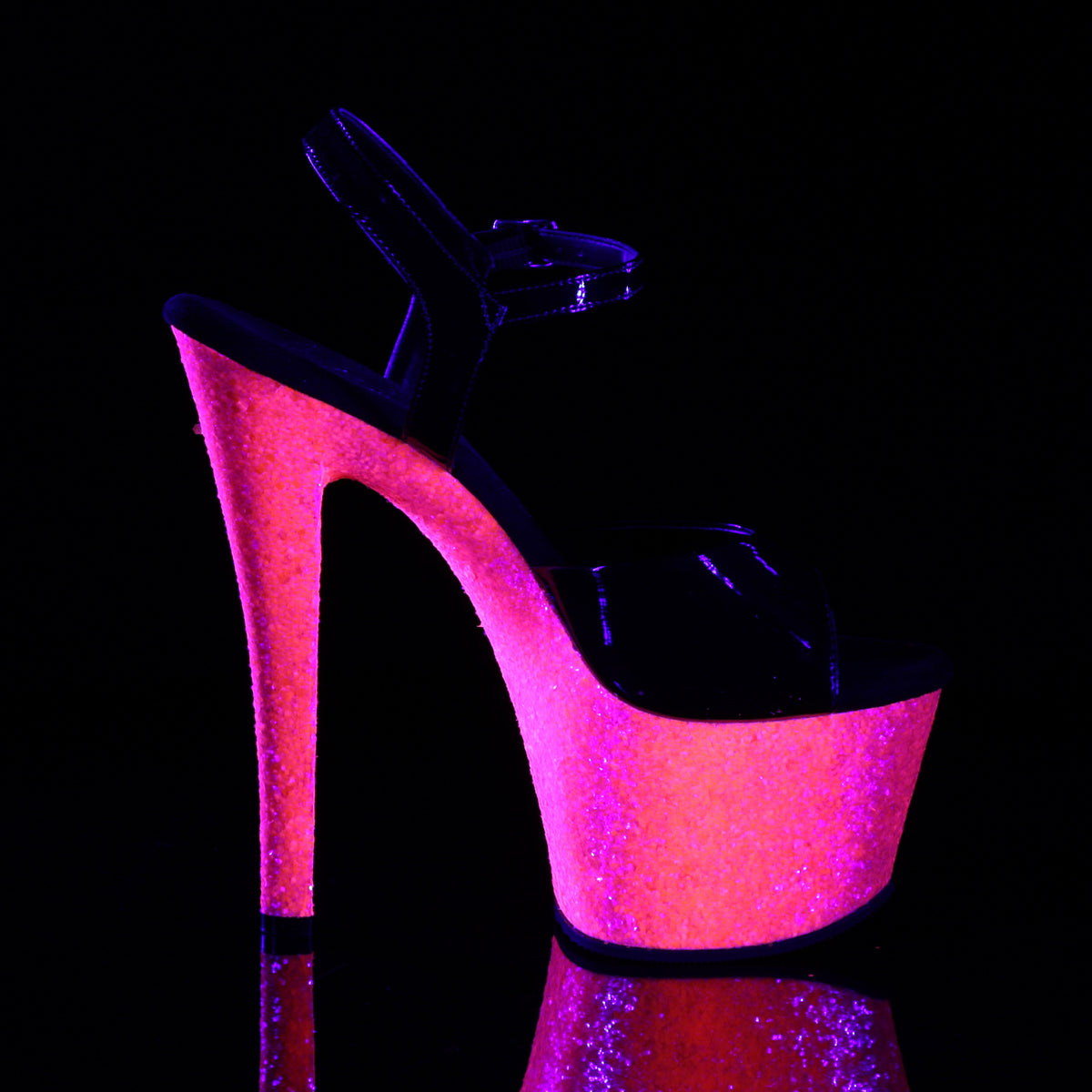 Pleaser Womens Sandals SKY-309UVLG Blk Pat/Neon H. Pink Glitter