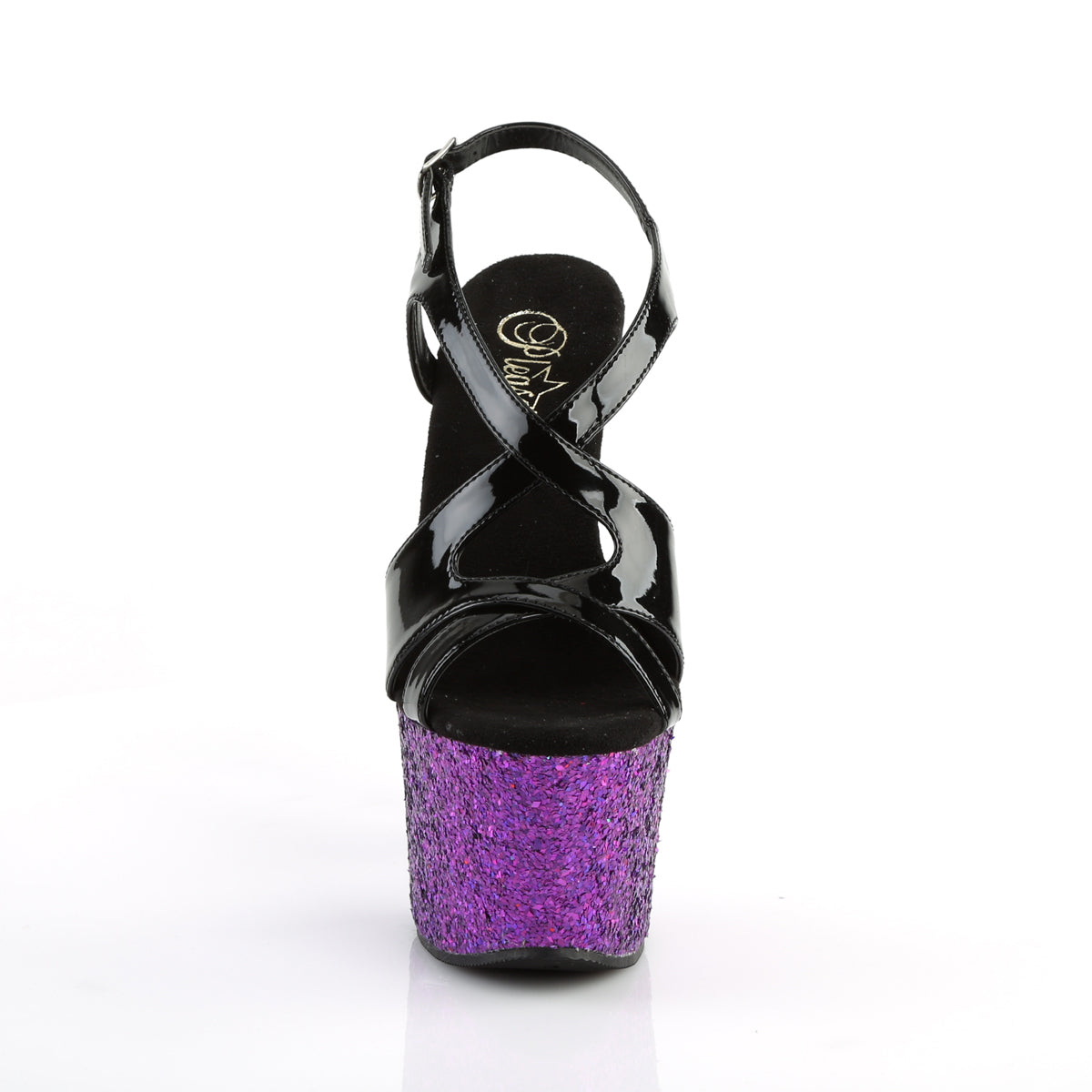 Pleaser Womens Sandals SKY-330LG Blk Pat/Purple Multi Glitter
