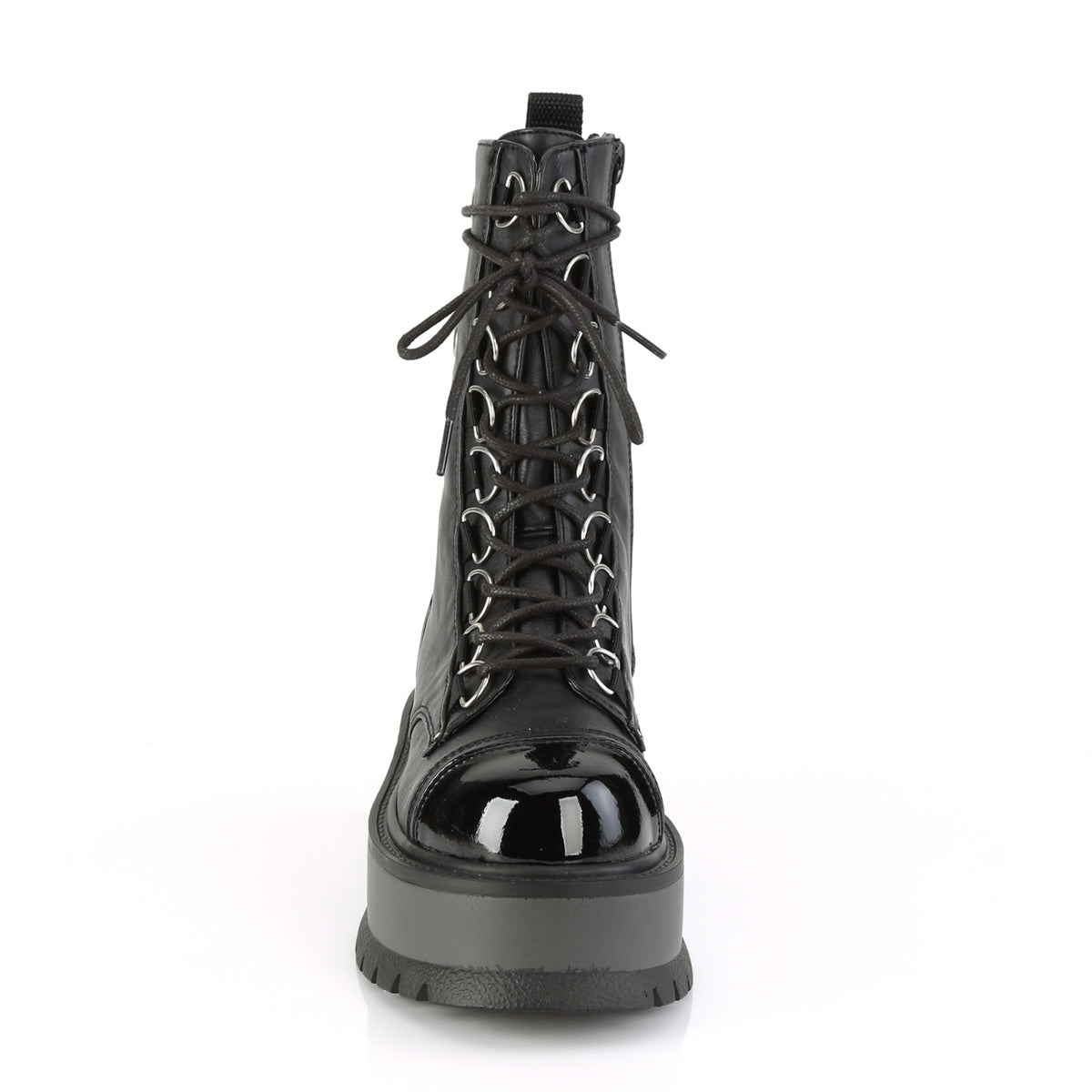 DemoniaCult Womens Ankle Boots SLACKER-150 Blk Vegan Leather-Pat