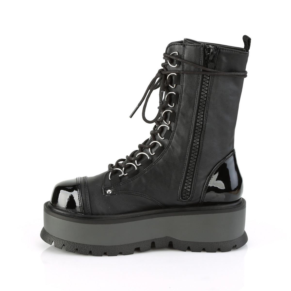 DemoniaCult Womens Ankle Boots SLACKER-150 Blk Vegan Leather-Pat