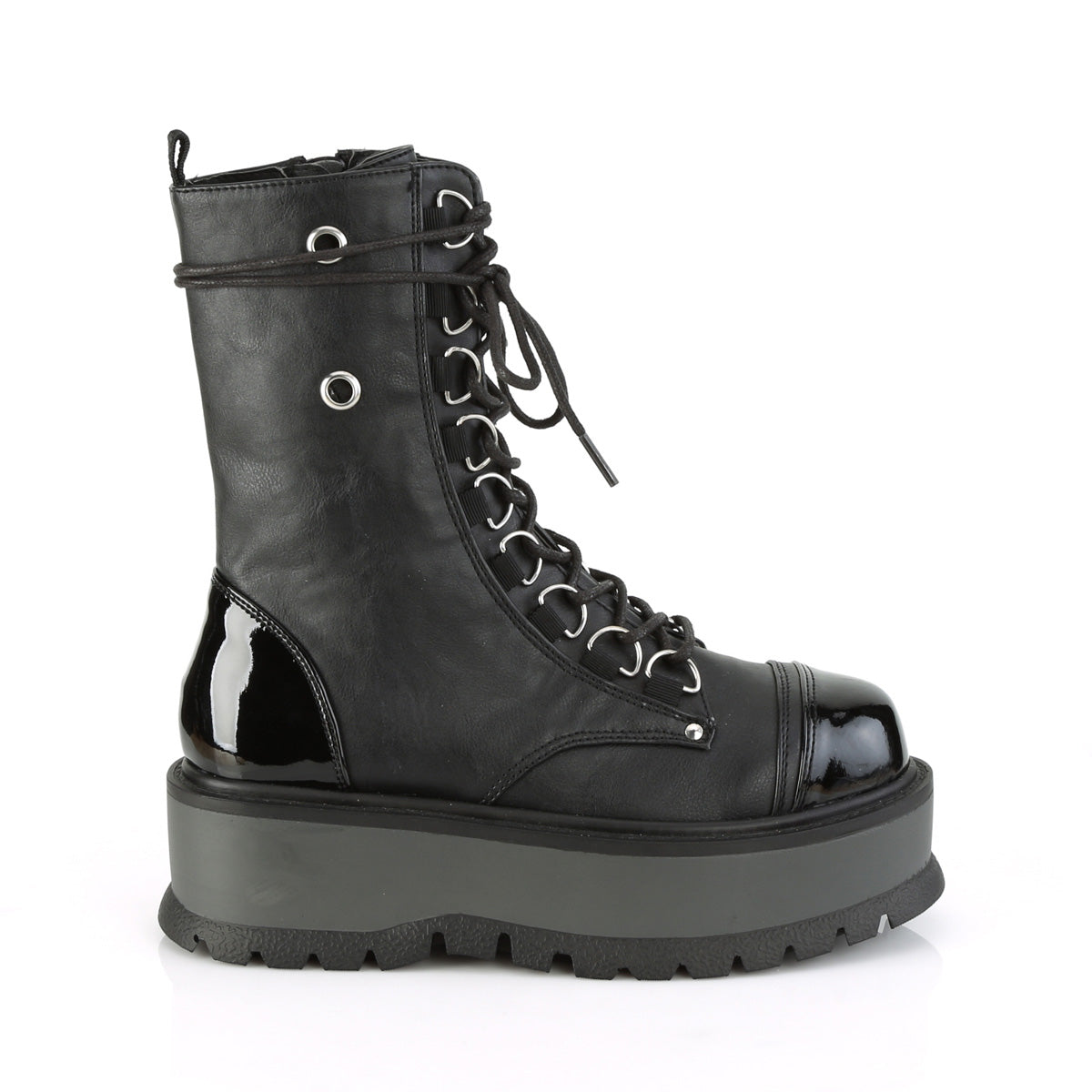 DemoniaCult Womens Ankle Boots SLACKER-150 Blk Vegan Leather-Pat
