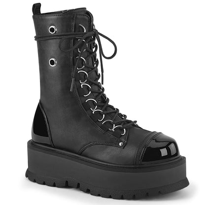 DemoniaCult Womens Ankle Boots SLACKER-150 Blk Vegan Leather-Pat