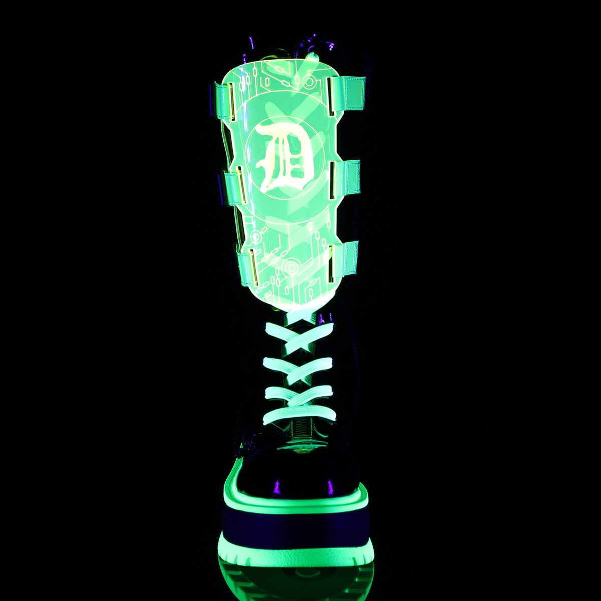 DemoniaCult  Boots SLACKER-156 Blk Pat-UV Neon Green