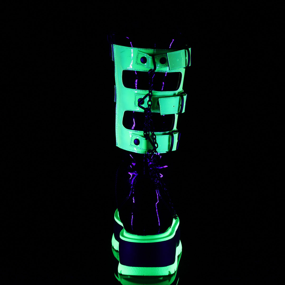 DemoniaCult  Boots SLACKER-156 Blk Pat-UV Neon Green