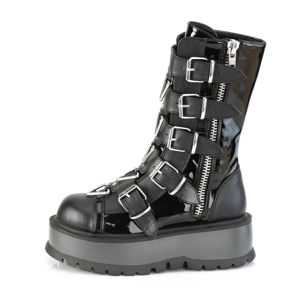 DemoniaCult Womens Boots SLACKER-160 Blk Pat-Vegan Leather