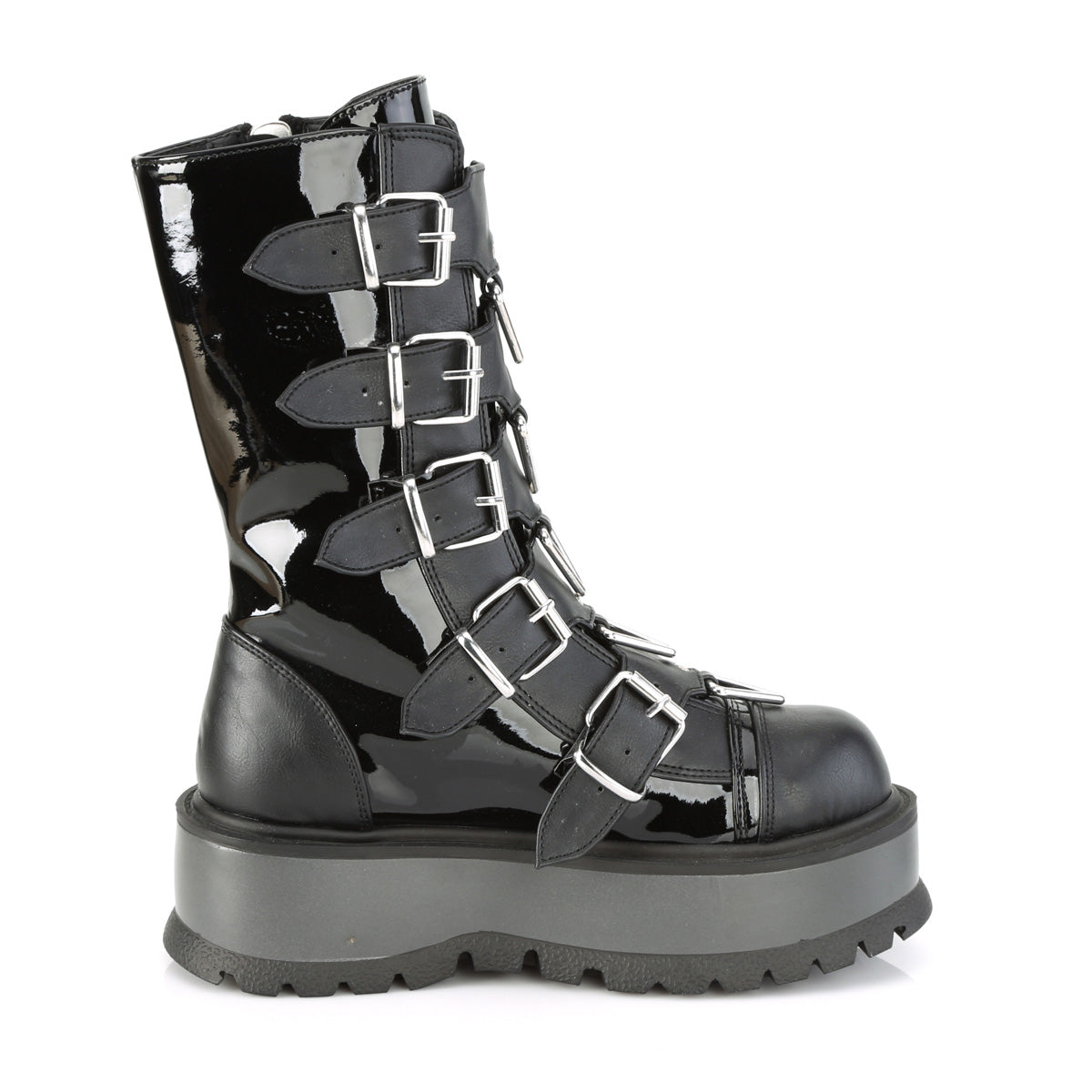 DemoniaCult Womens Boots SLACKER-160 Blk Pat-Vegan Leather