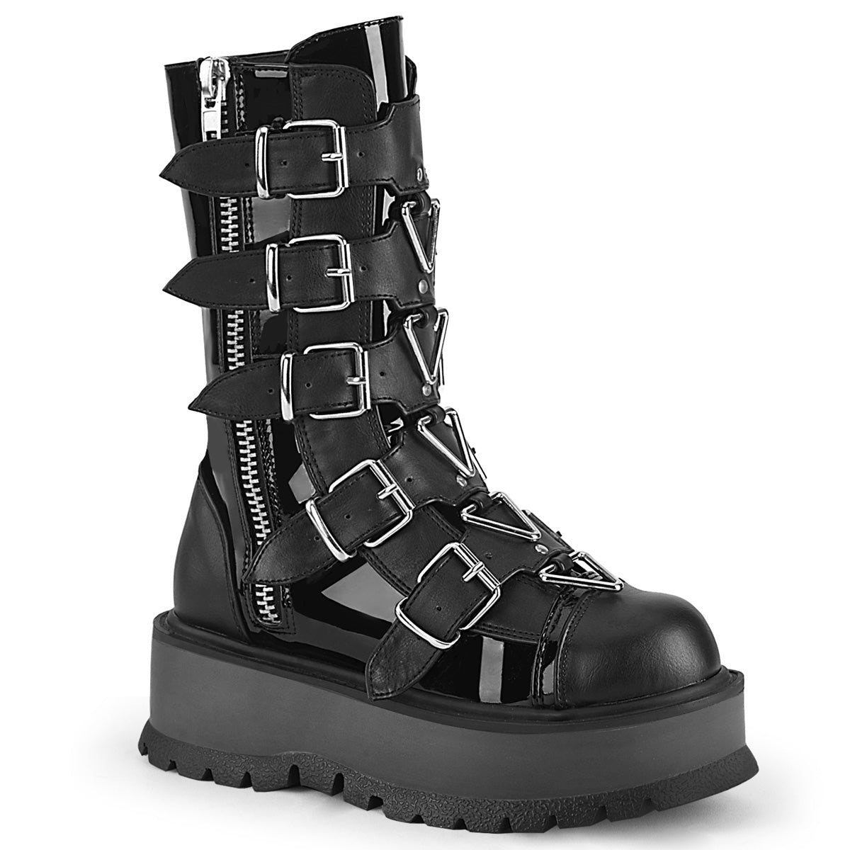DemoniaCult Womens Boots SLACKER-160 Blk Pat-Vegan Leather