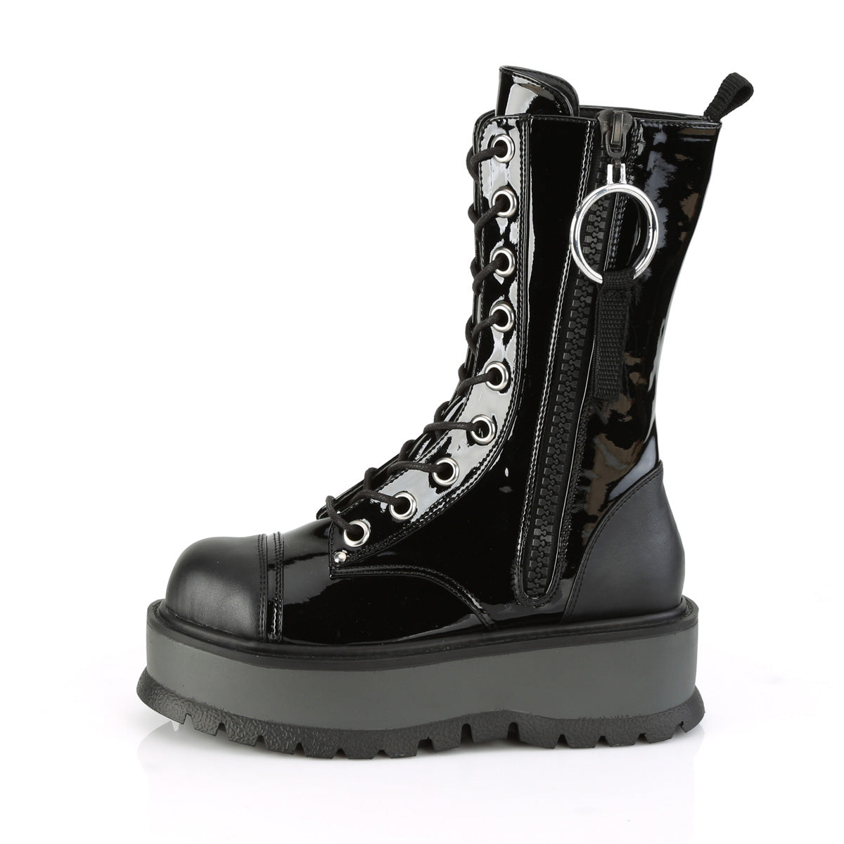 DemoniaCult Womens Boots SLACKER-220 Blk Pat-Vegan Leather