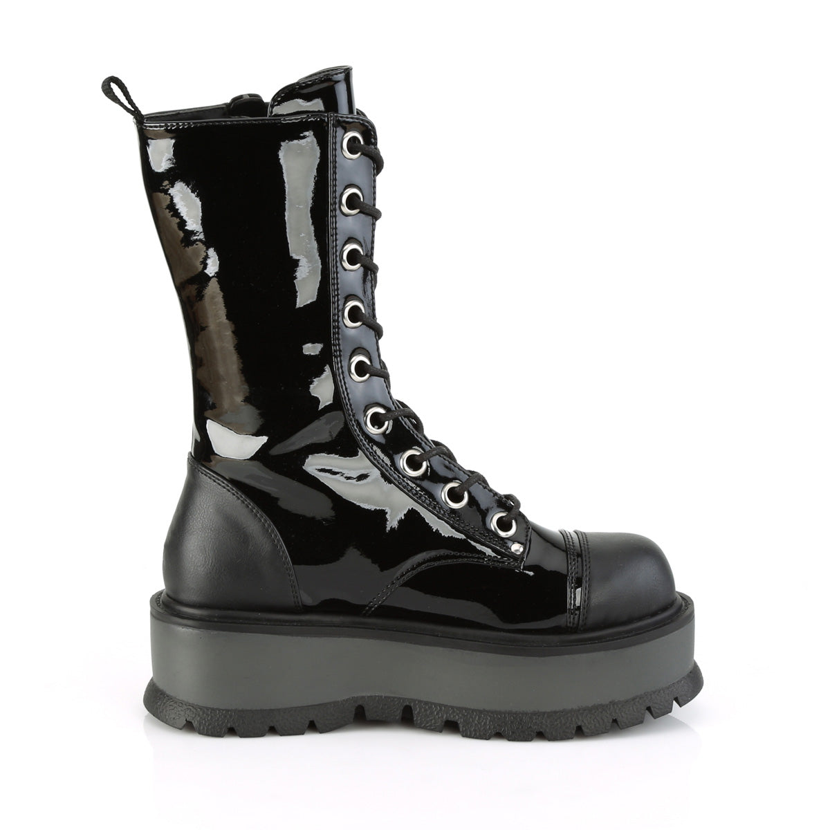 DemoniaCult Womens Boots SLACKER-220 Blk Pat-Vegan Leather