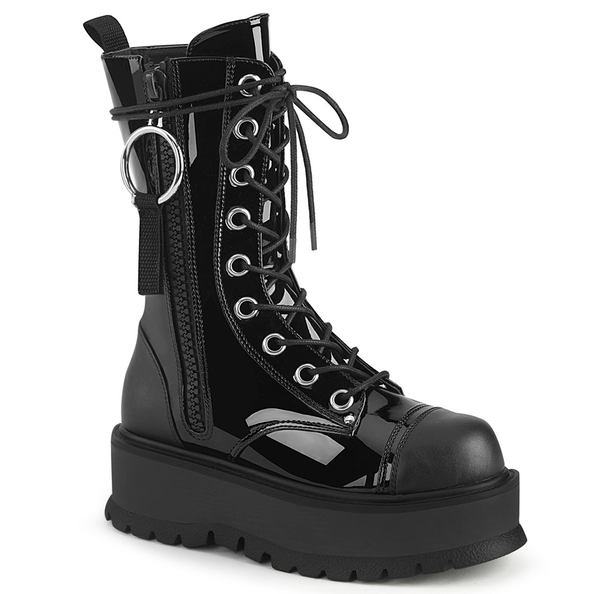 DemoniaCult Womens Boots SLACKER-220 Blk Pat-Vegan Leather