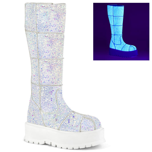 DemoniaCult Womens Boots SLACKER-230 Wht Multi Glitter
