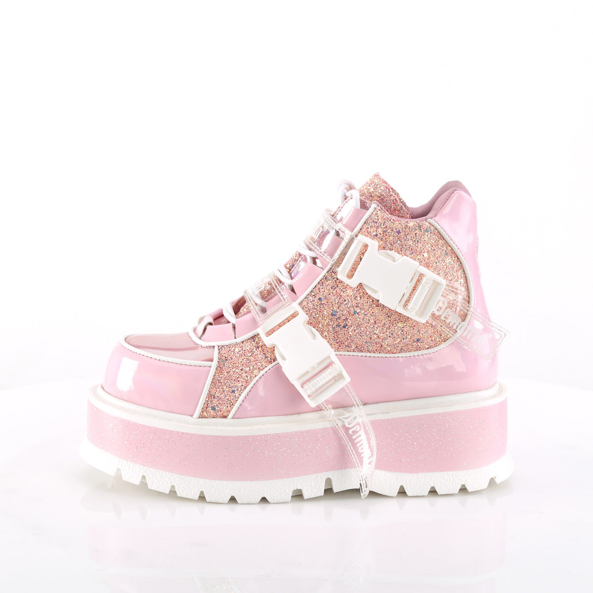 DemoniaCult  Ankle Boots SLACKER-50 B. Pink Holographic Pat-Pink Multi Glitter