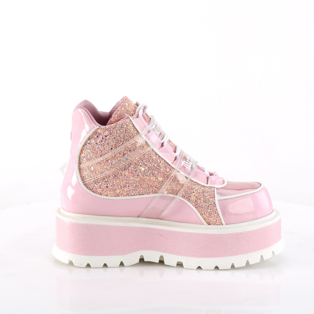 DemoniaCult  Ankle Boots SLACKER-50 B. Pink Holographic Pat-Pink Multi Glitter