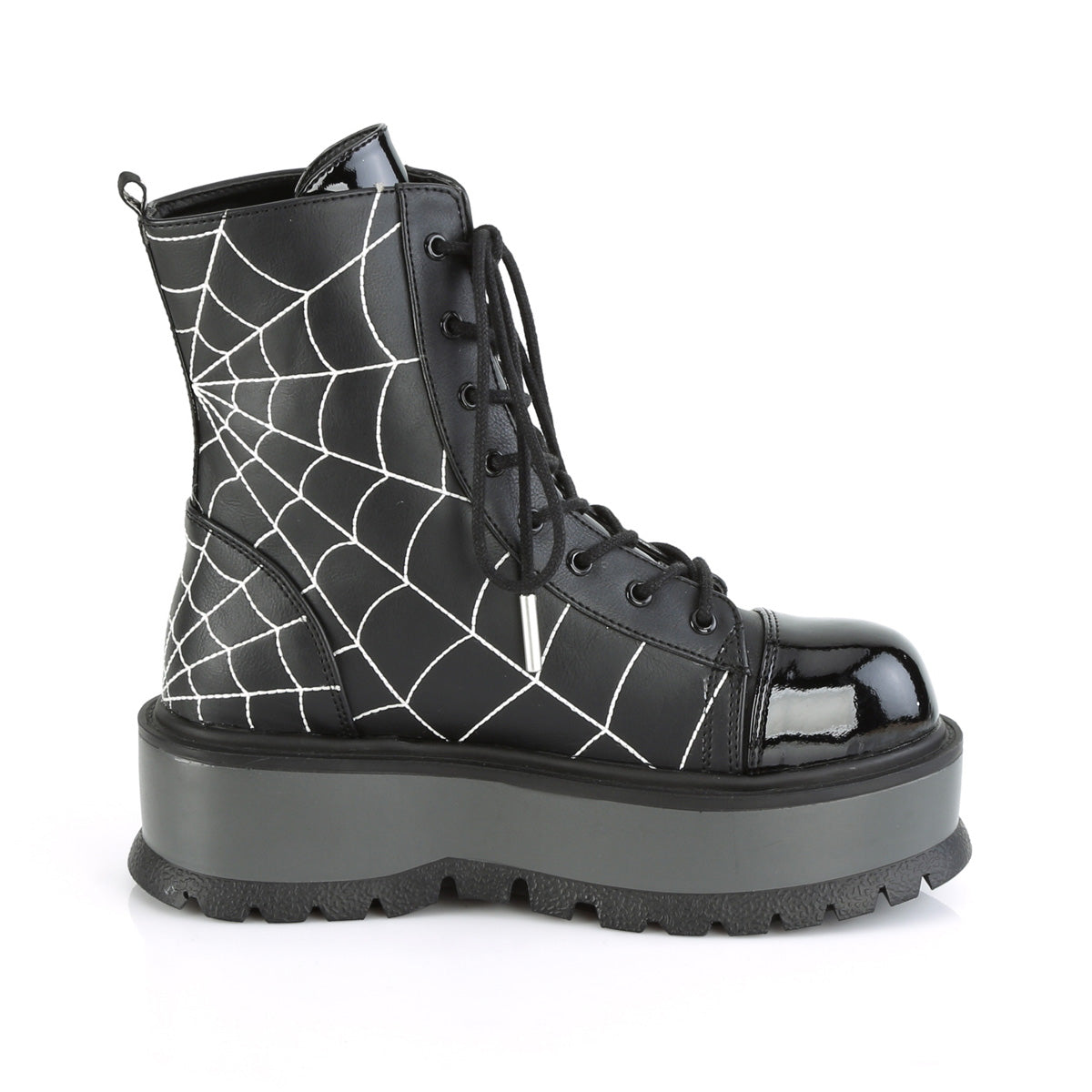 DemoniaCult Womens Ankle Boots SLACKER-88 Black Vegan Leather- Pat