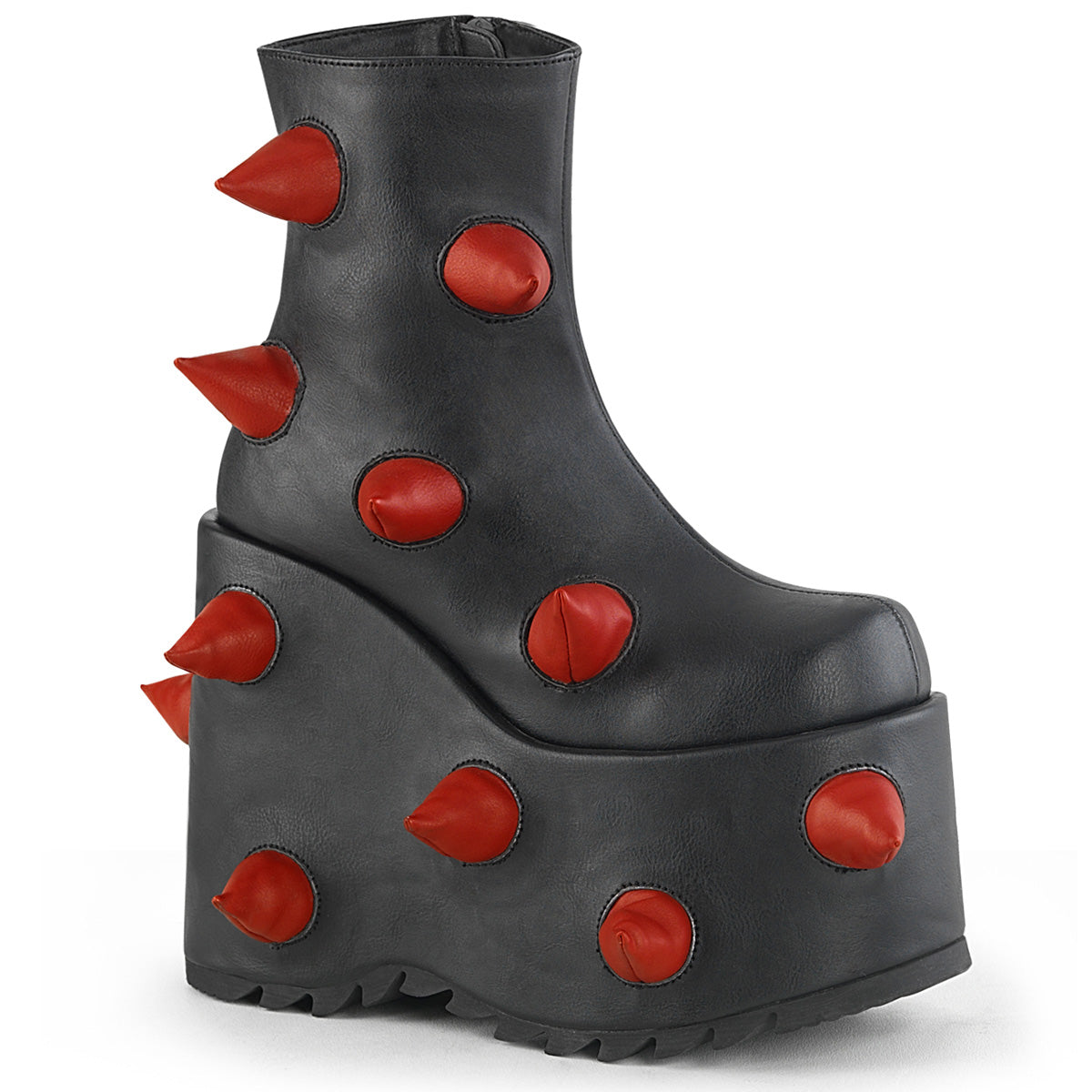 DemoniaCult  Ankle Boots SLAY-77 Blk-Red Vegan Leather