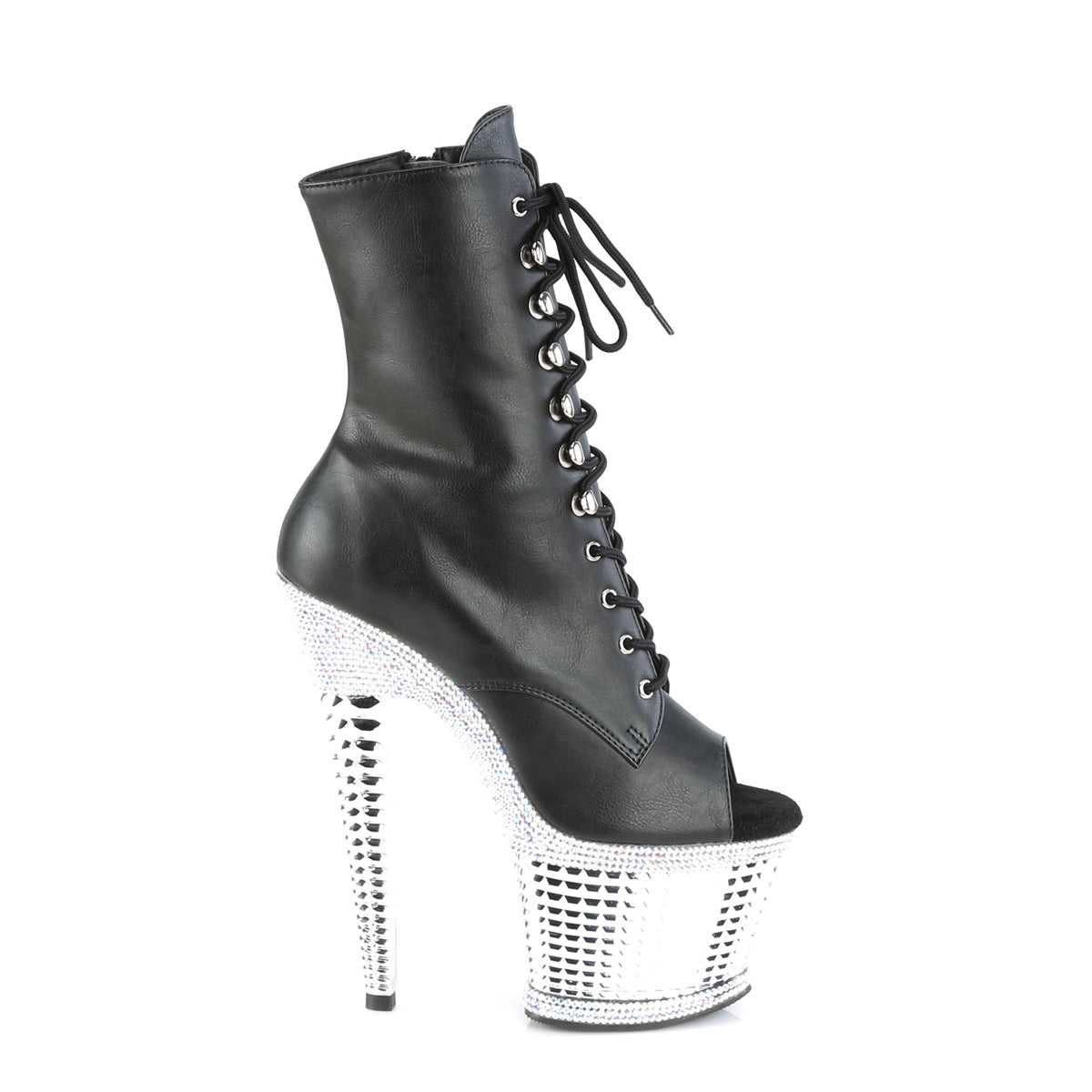 Pleaser  Ankle Boots SPECTATOR-1021RS Blk Faux Leather/Slv RS-Chrome
