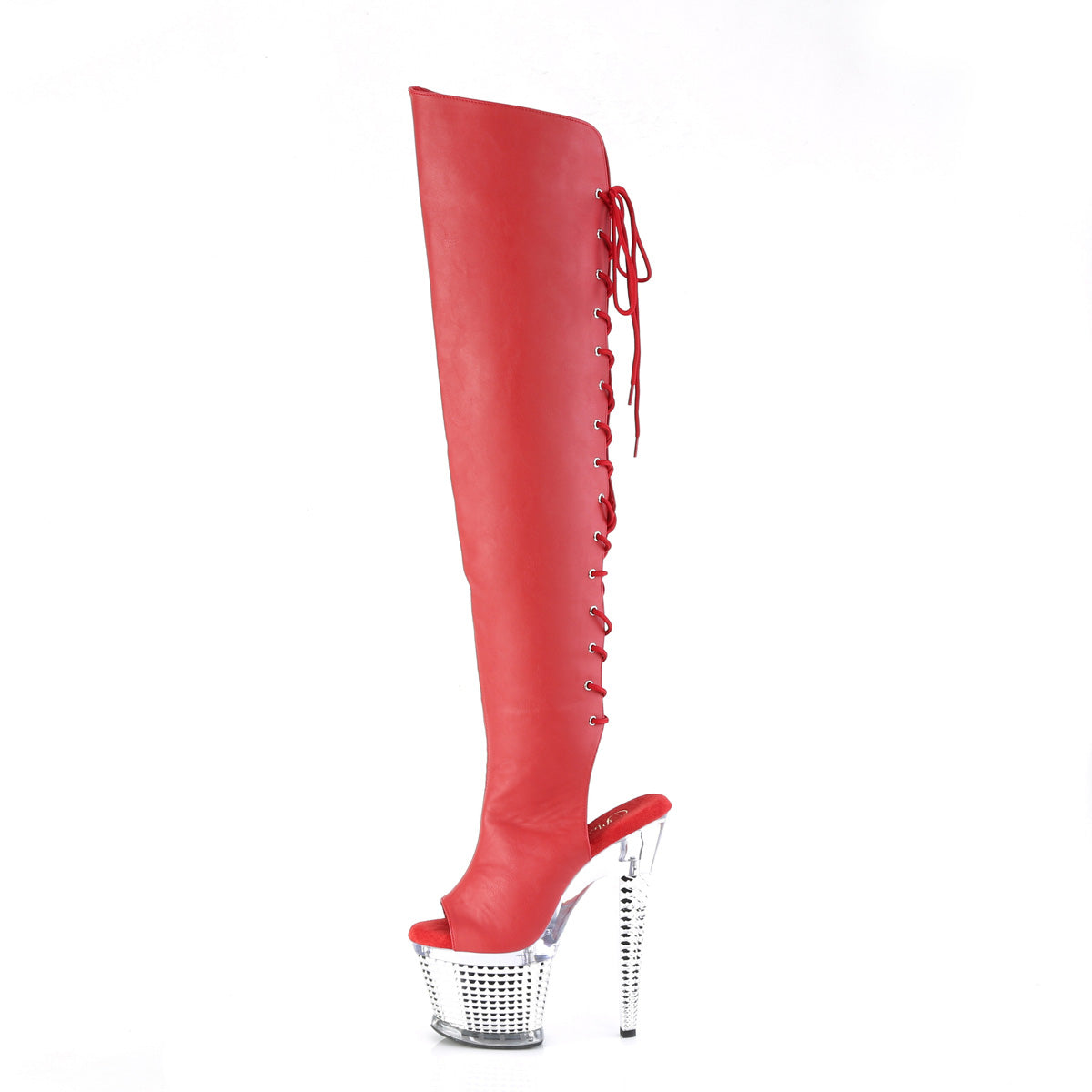 Pleaser  Boots SPECTATOR-3019 Red Faux Leather/Clr-Slv Chrome