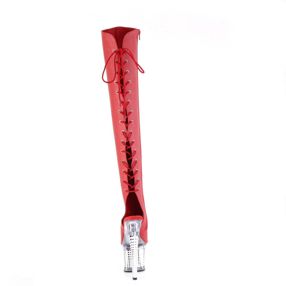 Pleaser  Boots SPECTATOR-3019 Red Faux Leather/Clr-Slv Chrome