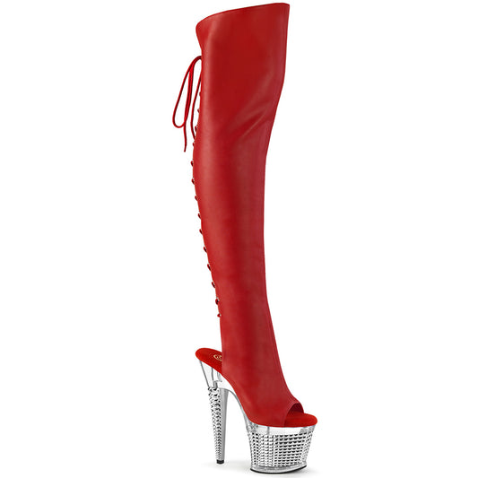 Pleaser  Boots SPECTATOR-3019 Red Faux Leather/Clr-Slv Chrome