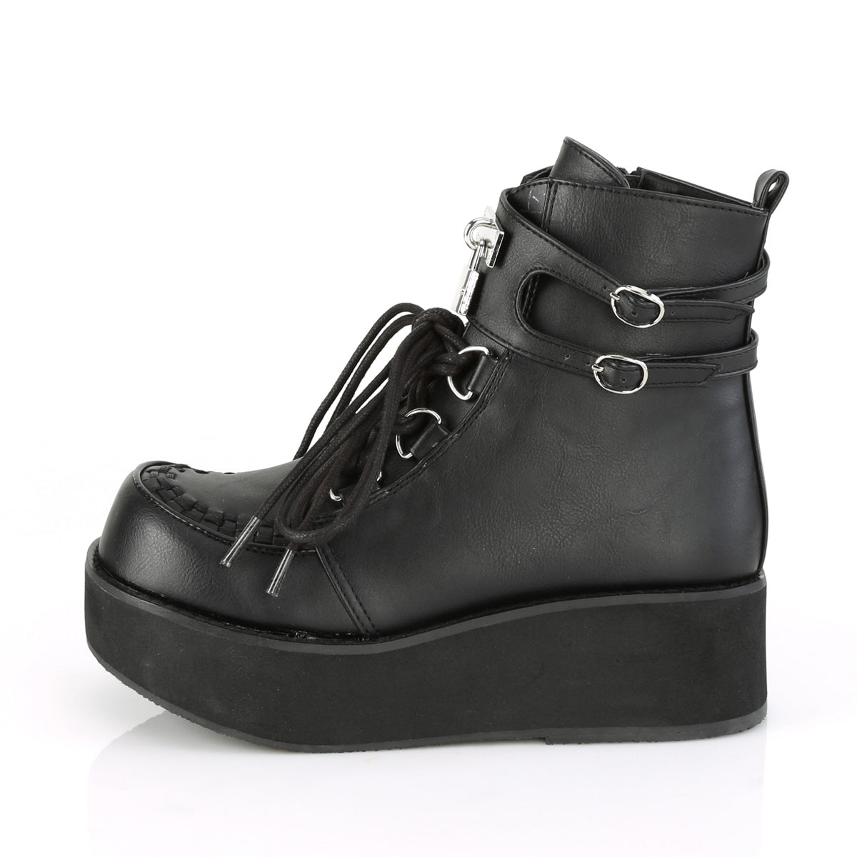 DemoniaCult Womens Ankle Boots SPRITE-70 Blk Vegan Leather