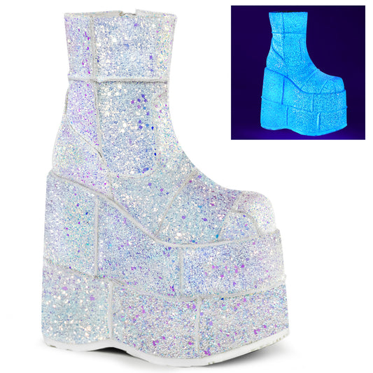 DemoniaCult Mens Boots STACK-201G Wht Multi Glitter