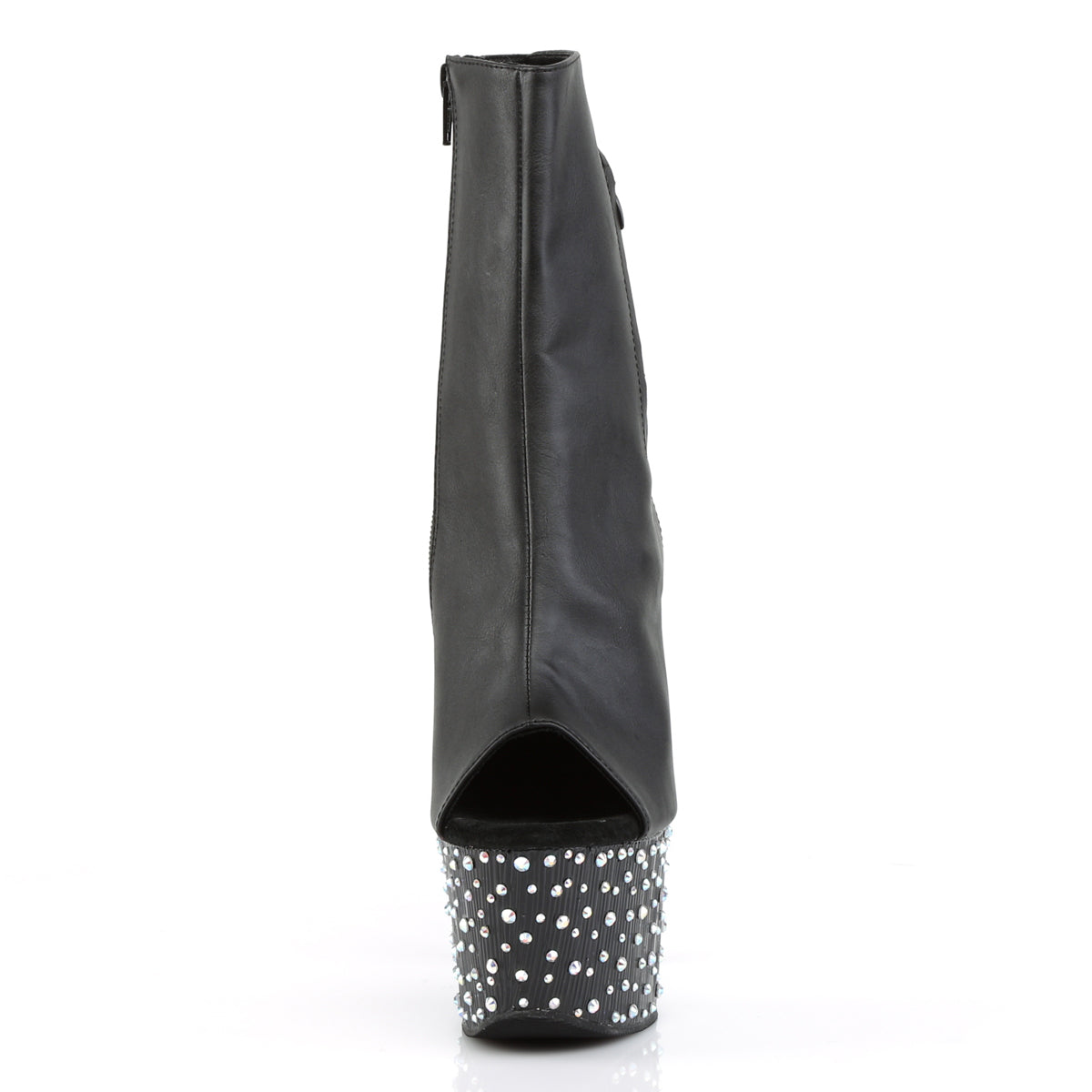 Pleaser Womens Ankle Boots STARDANCE-1018-7 Blk Faux Leather/Blk-Slv Multi RS