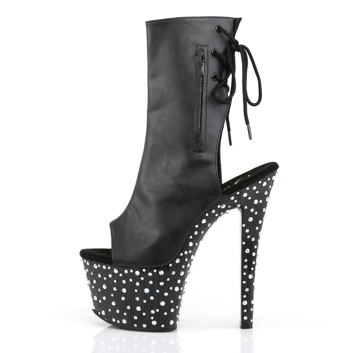 Pleaser Womens Ankle Boots STARDANCE-1018-7 Blk Faux Leather/Blk-Slv Multi RS