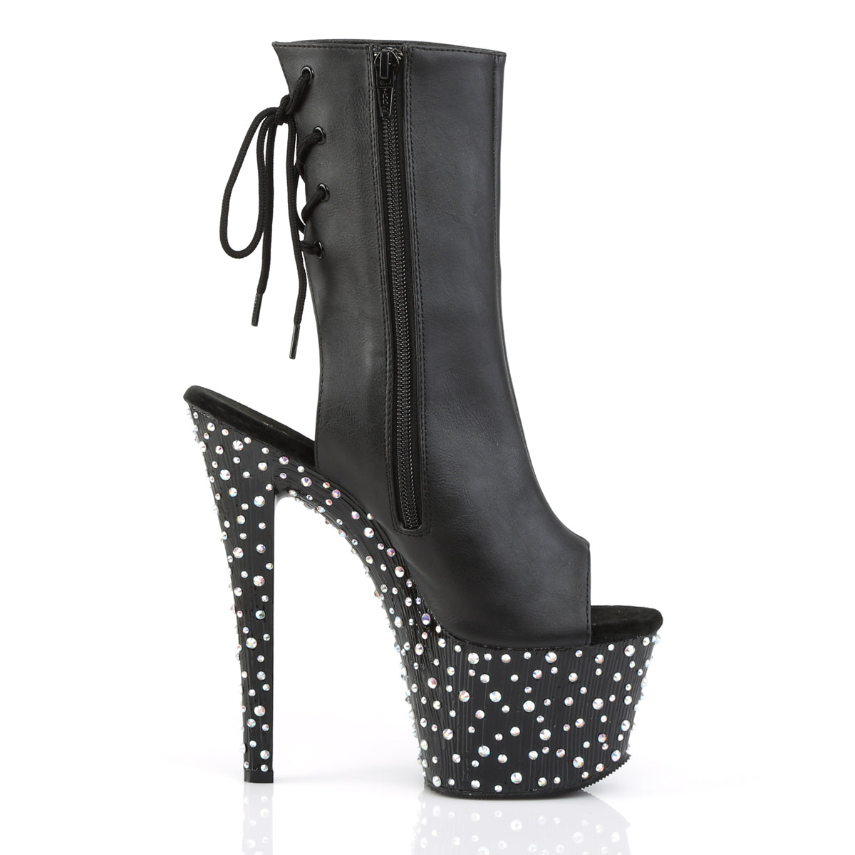 Pleaser Womens Ankle Boots STARDANCE-1018-7 Blk Faux Leather/Blk-Slv Multi RS