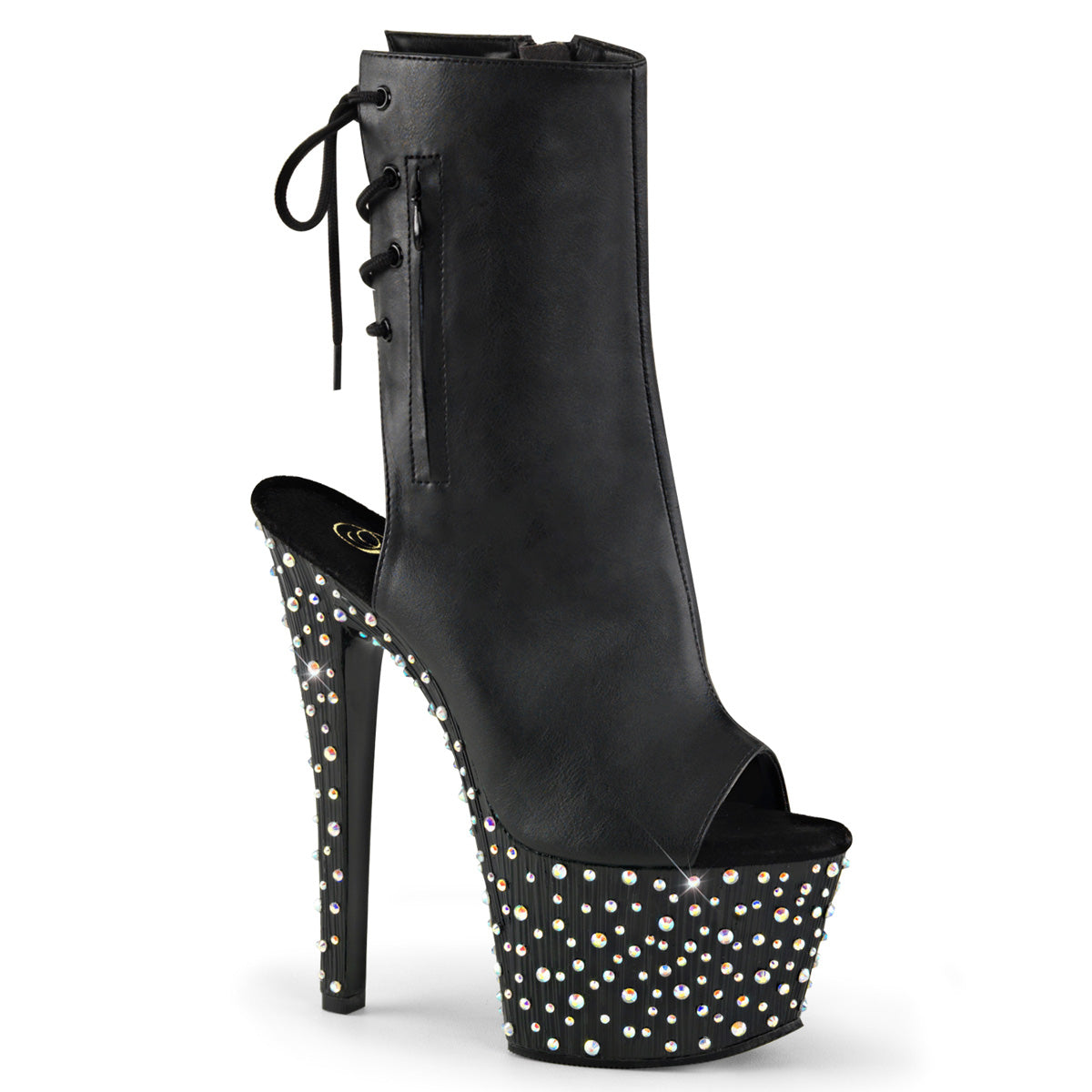 Pleaser Womens Ankle Boots STARDANCE-1018-7 Blk Faux Leather/Blk-Slv Multi RS