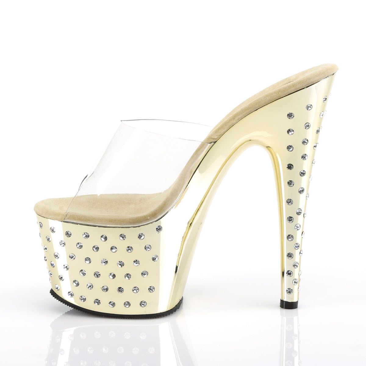 Pleaser Womens Sandals STARDUST-701 Clr/Gold Chrome