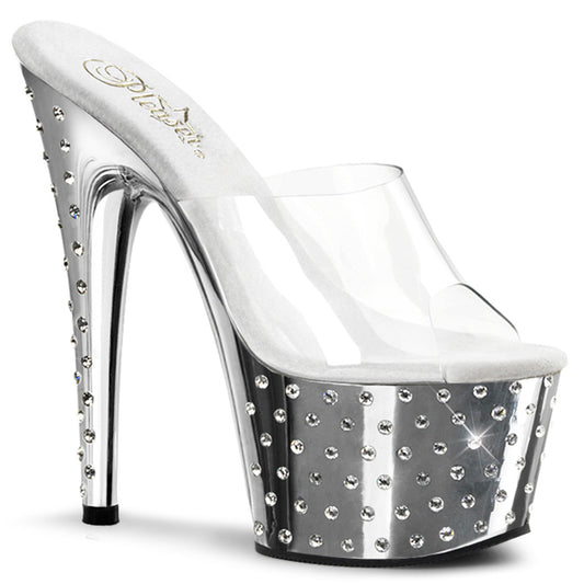 Pleaser Womens Sandals STARDUST-701 Clr/Slv Chrome