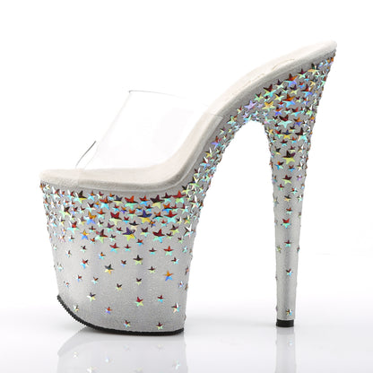 Pleaser Womens Sandals STARSPLASH-801 Clr/Frost (Slv Hologram Stars)