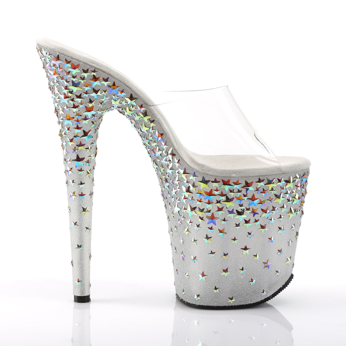 Pleaser Womens Sandals STARSPLASH-801 Clr/Frost (Slv Hologram Stars)