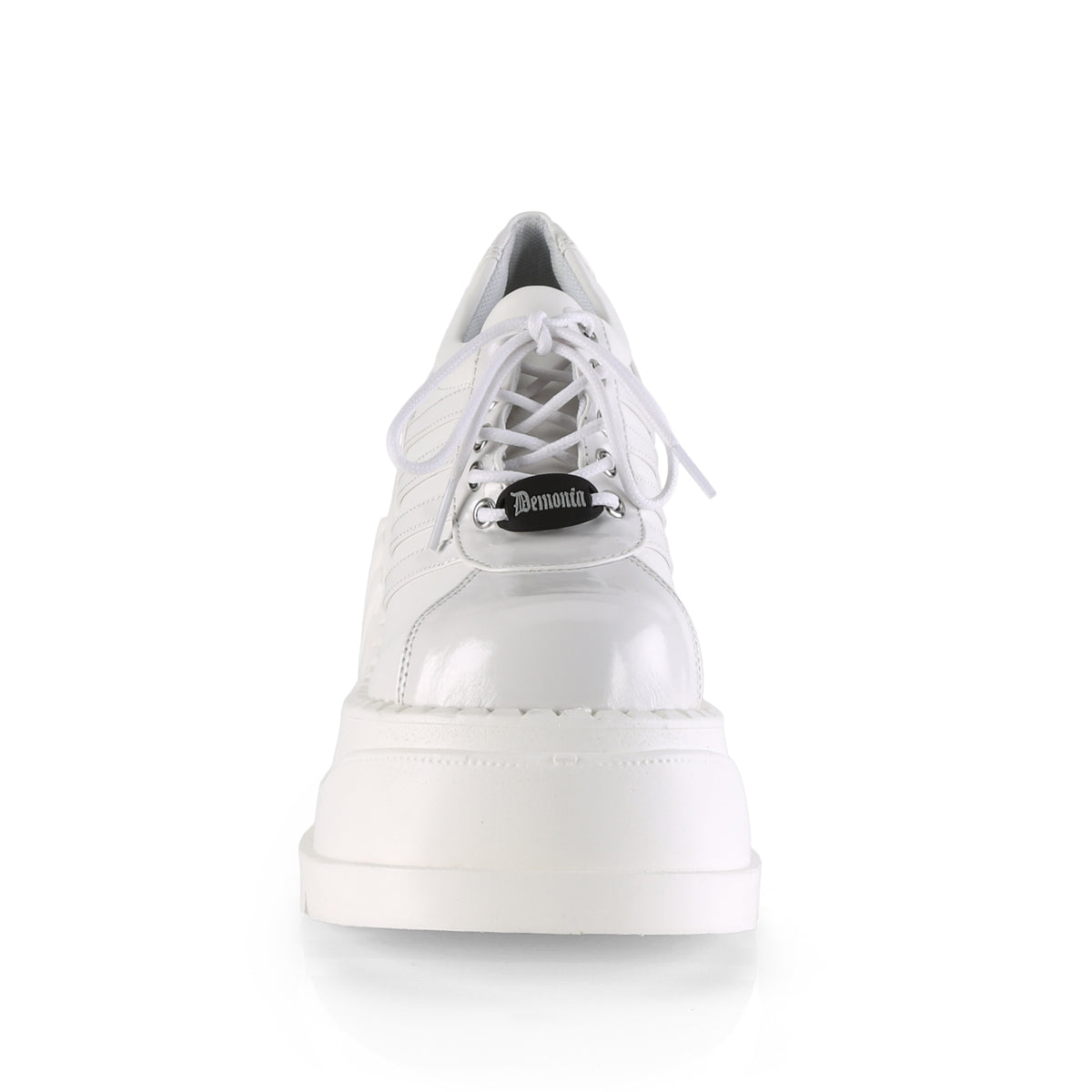 DemoniaCult Womens Pumps STOMP-08 Wht Pat-Vegan Leather