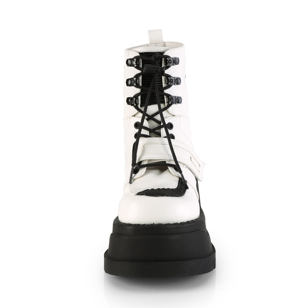 DemoniaCult Womens Ankle Boots STOMP-13 Wht Vegan Leather