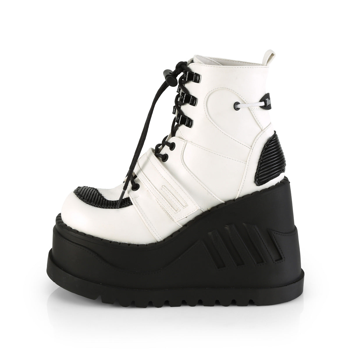 DemoniaCult Womens Ankle Boots STOMP-13 Wht Vegan Leather