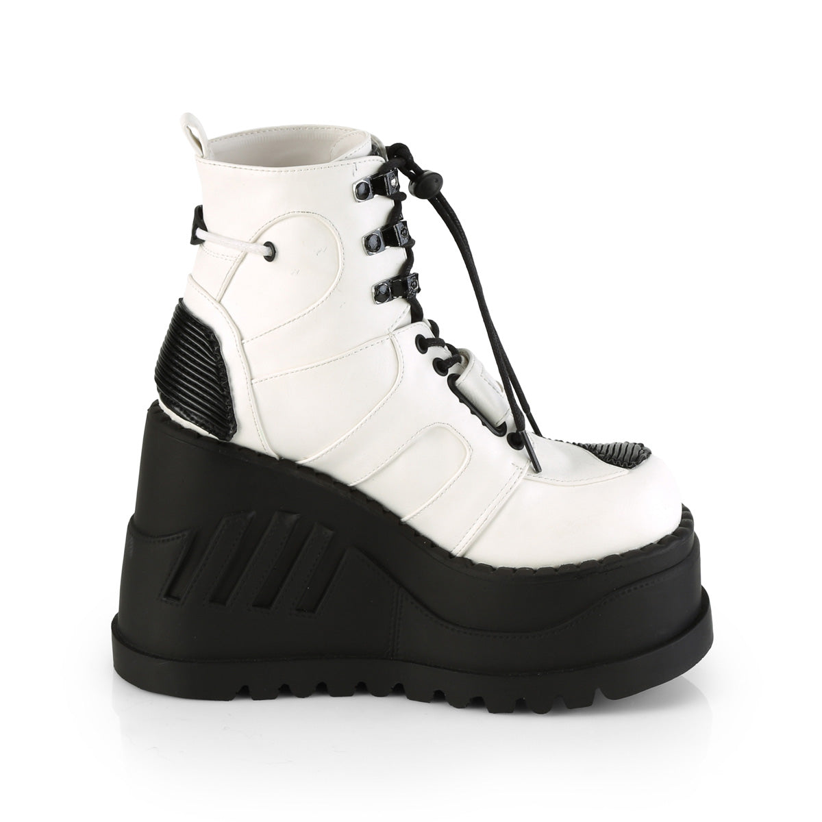 DemoniaCult Womens Ankle Boots STOMP-13 Wht Vegan Leather