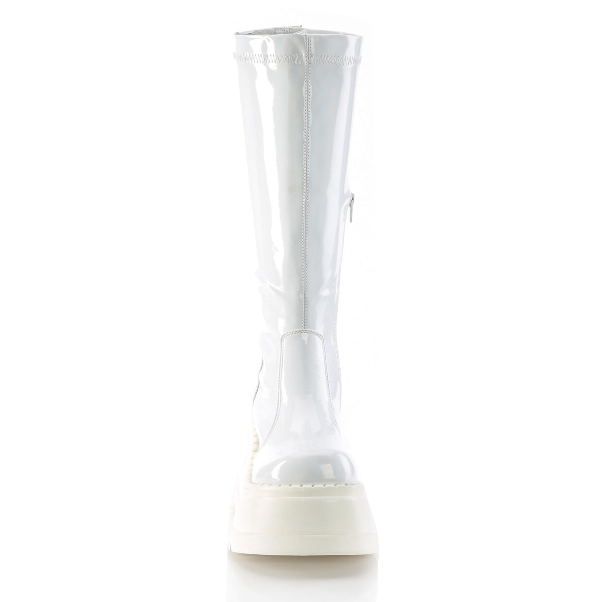 DemoniaCult Womens Boots STOMP-200 Wht Hologram Stretch Patent