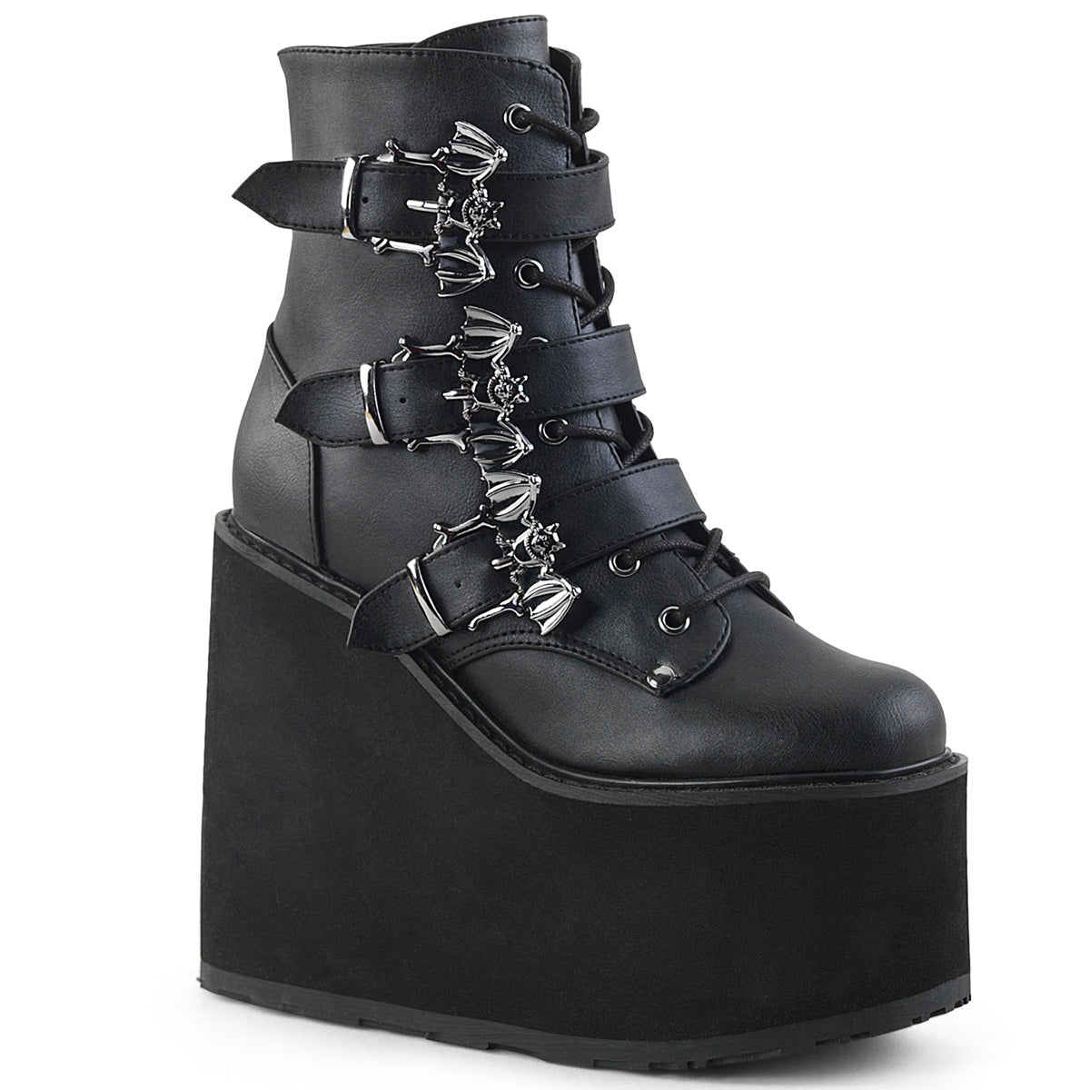 DemoniaCult Womens Ankle Boots SWING-103 Blk Vegan Leather