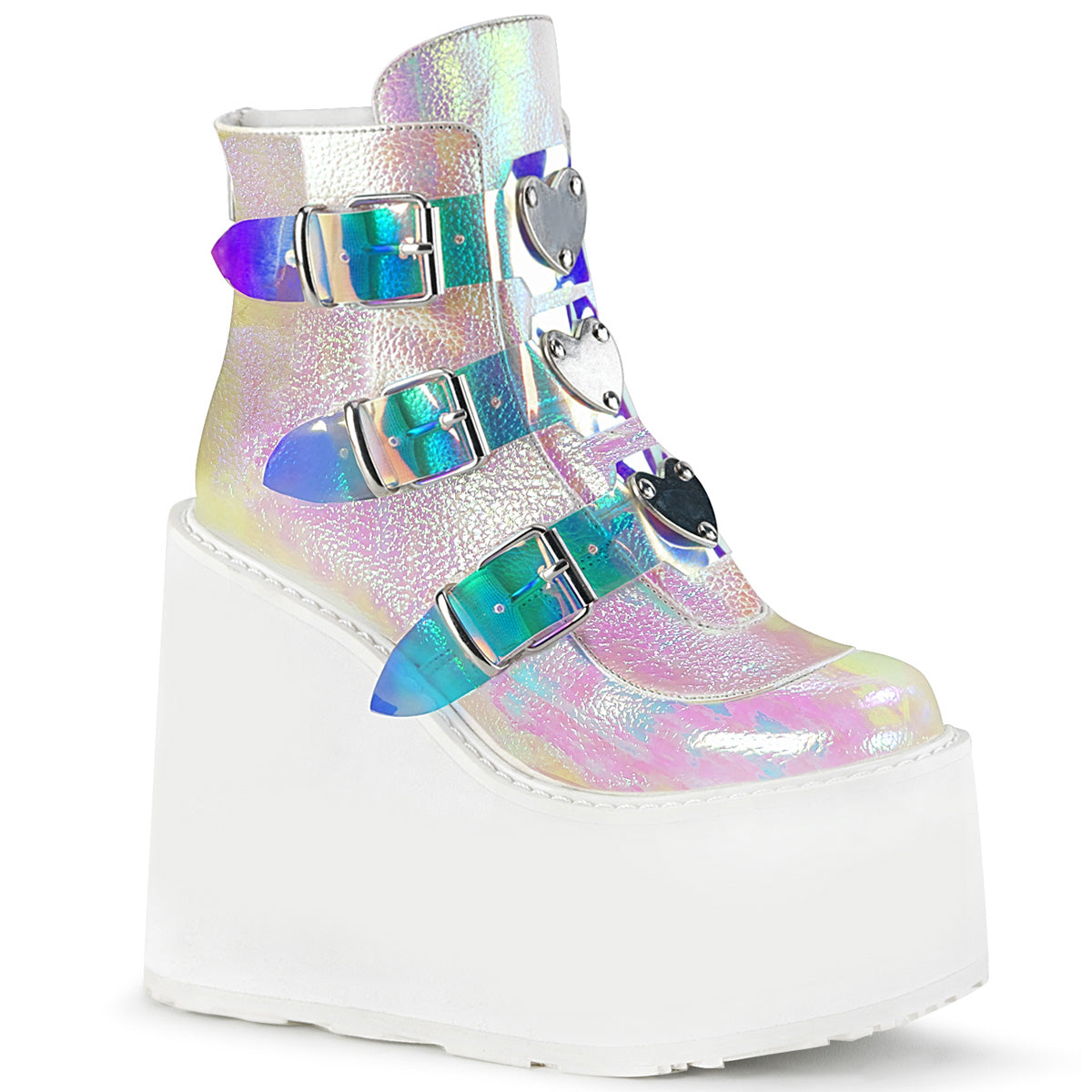DemoniaCult Womens Ankle Boots SWING-105 Pearl Iridescent Vegan Leather