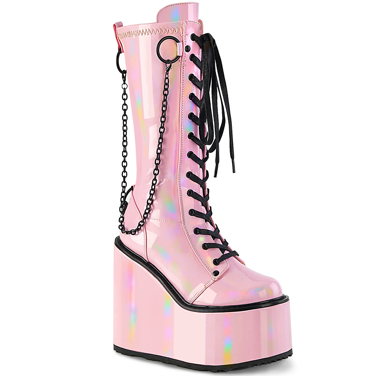DemoniaCult  Boots SWING-150 B. Pink Holographic Stretch Pat
