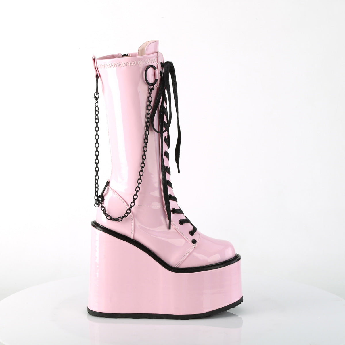 DemoniaCult  Boots SWING-150 B. Pink Holographic Stretch Pat