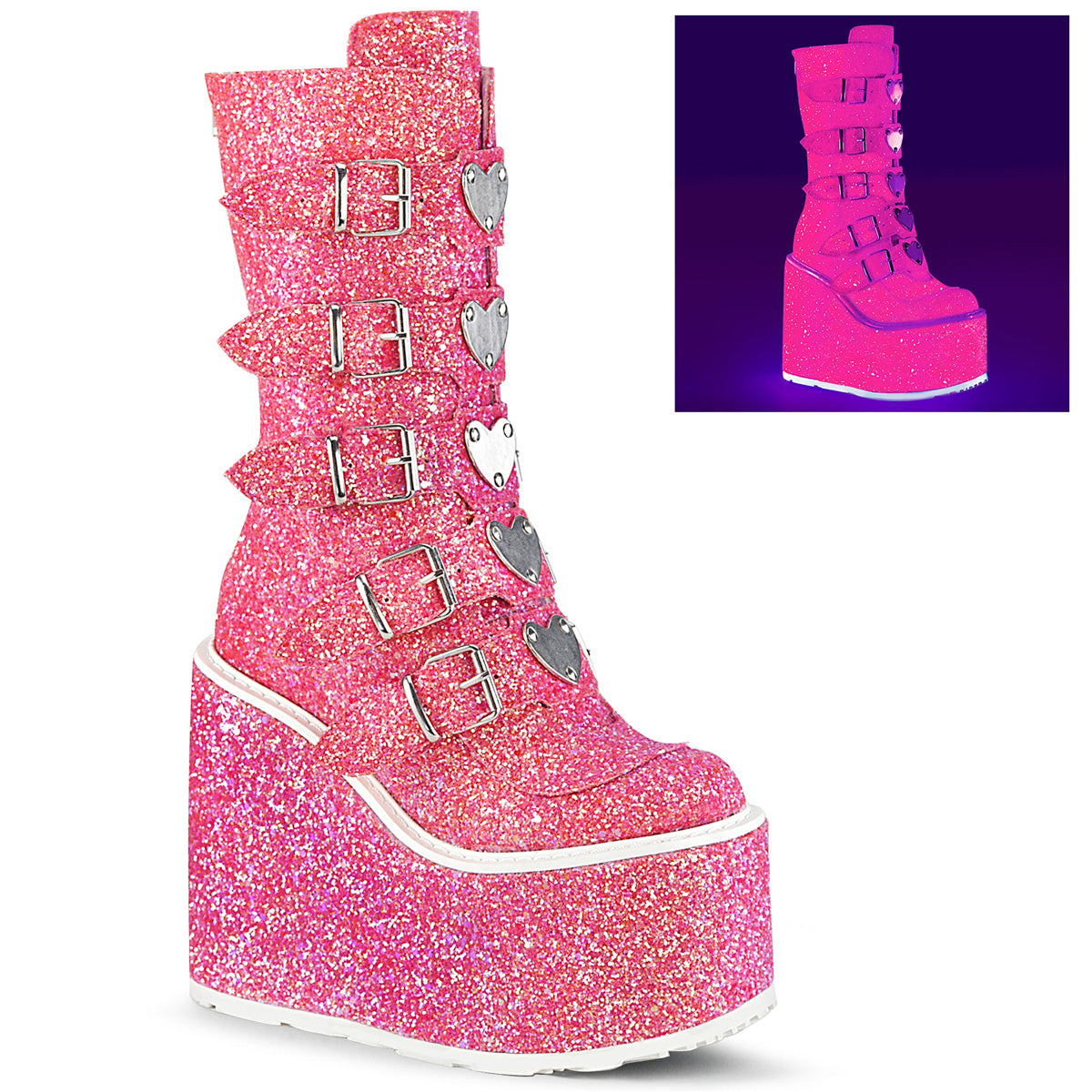 DemoniaCult Womens Boots SWING-230G Pink Glitter