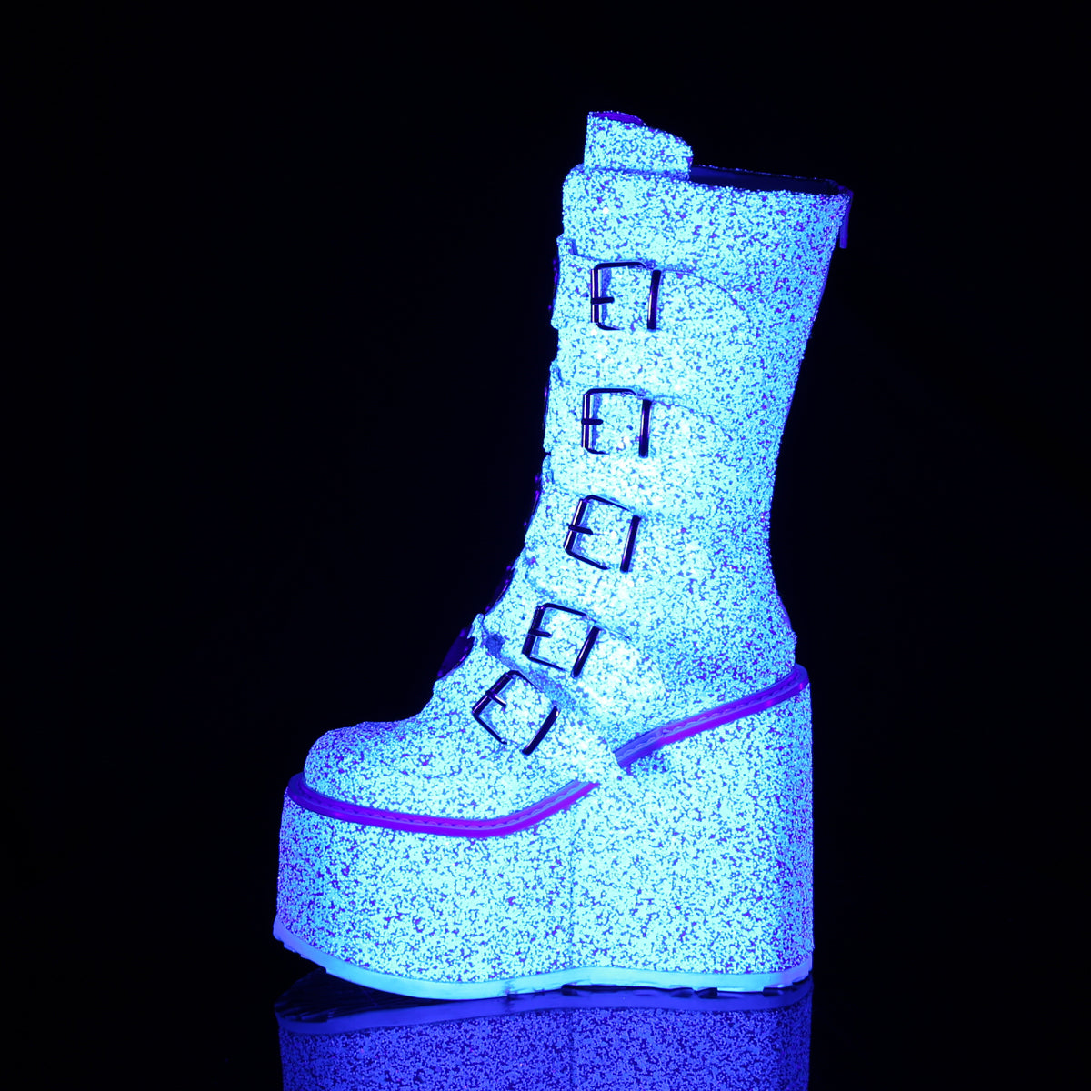 DemoniaCult Womens Boots SWING-230G Wht Multi Glitter
